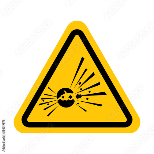 Danger warning caution. International explosive material hazard  sign. Yellow triangle sign board warning sign with explosive inside. Caution flammable materials. Vector illustration EPS 10