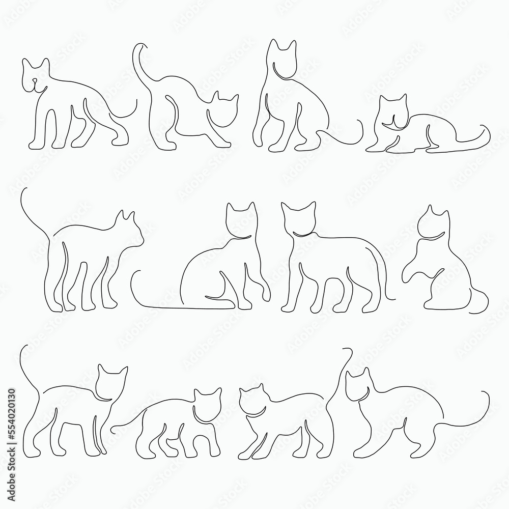 Doodle continuous freehand sketch drawing of cat pose collection. Doodle continuous freehand sketch drawing of cat pose collection.