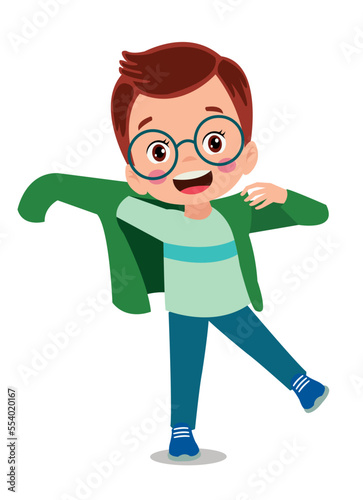 Cute little boy wearing clothes get dressed daily routine activity