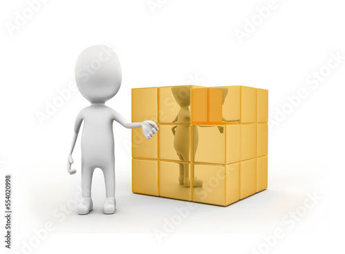 3d man presenting a row of golden boxes concept