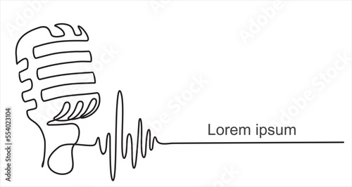 Continuous one single line drawing Retro microphone logo icon, tattoo, vector illustration concept