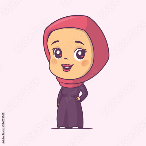 Arabic muslim woman vector cartoon illustration in chibi style