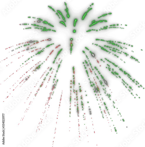 Isolated green red and white fireworks overlay