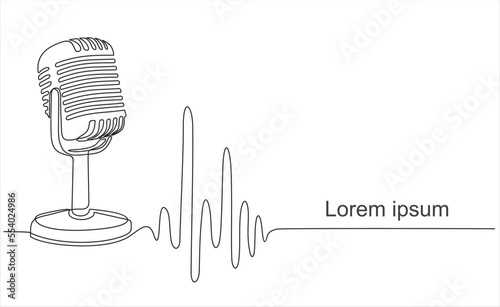 Continuous one single line drawing Retro microphone logo icon, tattoo, vector illustration concept photo