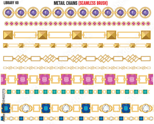 SET OF METAL SHINY CHAINS WITH DIAMNONTE AND ZIRCONS IN METAL CHAINS EDITABLE VECTOR 