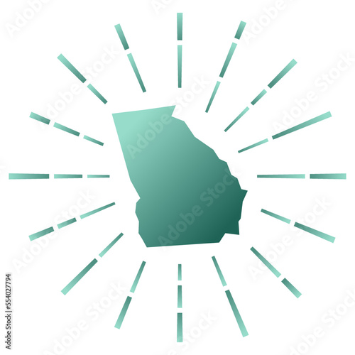 Georgia gradiented sunburst. Map of the US state with colorful star rays. Georgia illustration in digital, technology, internet, network style. Vector illustration.
