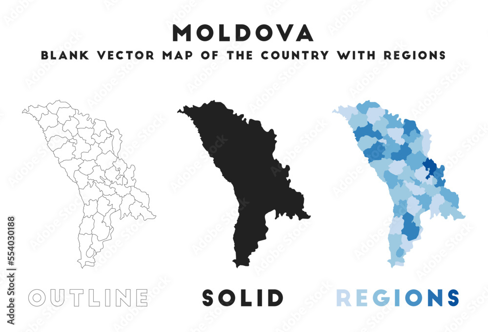 Moldova map. Borders of Moldova for your infographic. Vector country shape. Vector illustration.