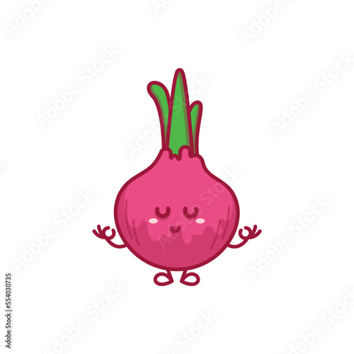 Cute funny red onion vegetable with face. Vector cartoon kawaii doodle character illustration icon. Red onion vegetable cartoon character mascot concept. Isolated on white background