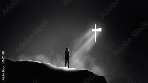Bild auf Leinwand man stand alone at night time with light digital art