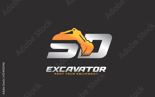 SD logo excavator for construction company. Heavy equipment template vector illustration for your brand.