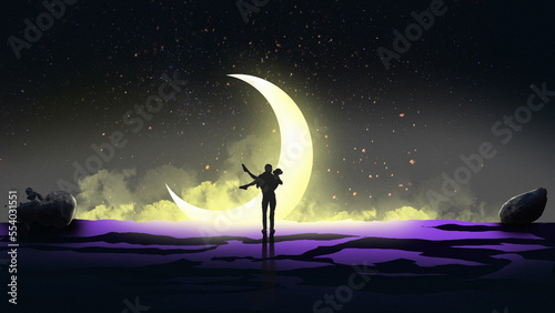 couple at night with moon light digital art painting