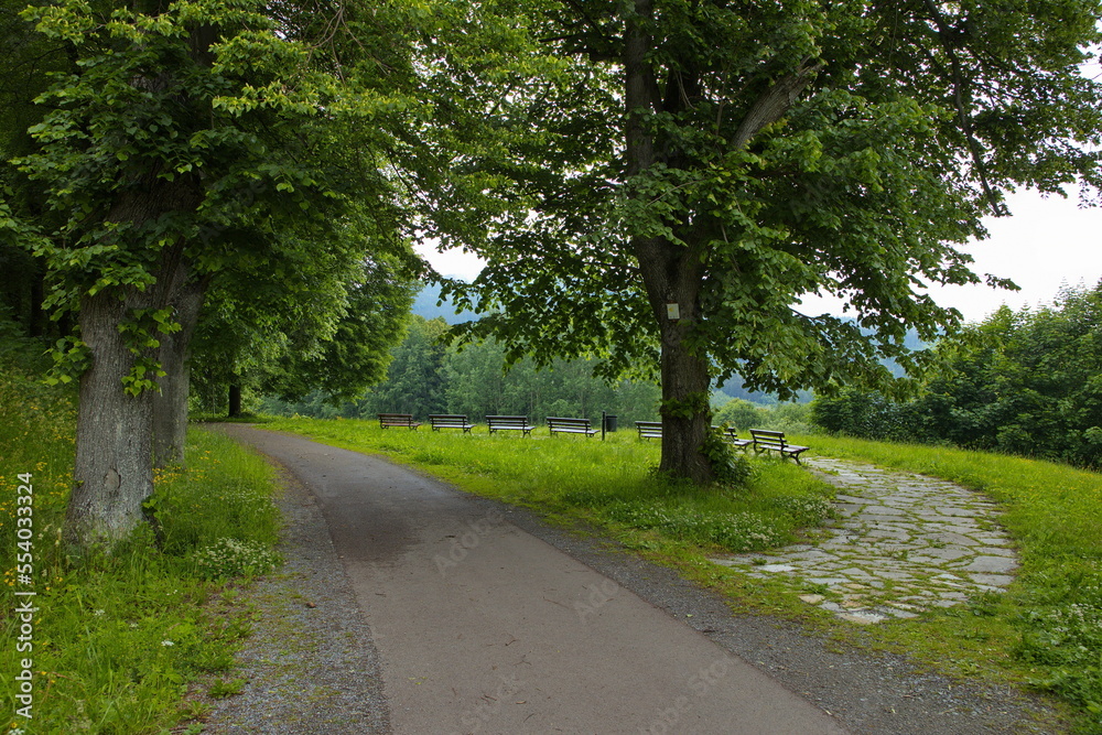 Public park in Jesenik in High Ash Mountains,Jesenik District,Olomouc Region,Czech Republic,Europe

