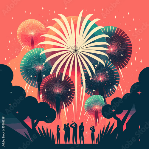 colorful illustration of new years fireworks