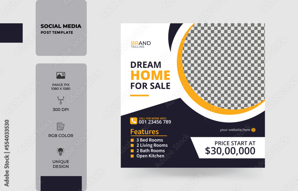 Best Home Sale Social Media Banner Post Template. Dream home for sale. Real estate Instagram social media post. Luxury house or property rent