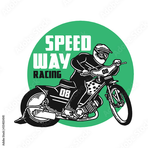 Speedway rider in action vector illustration design