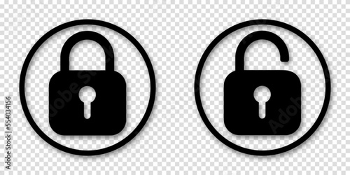 Set of lock icons, lock icon. Safety symbols. Vector illustration. Close and open lock padlock symbols. Sign of locked and unlocked padlock.