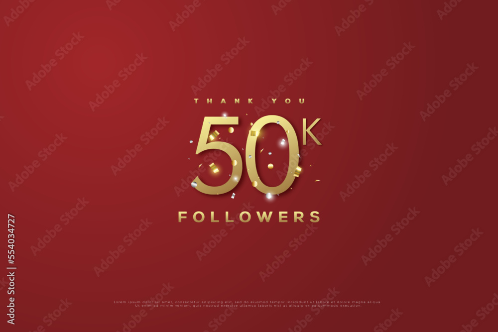 celebration for 50k followers with shiny gold glitter background.