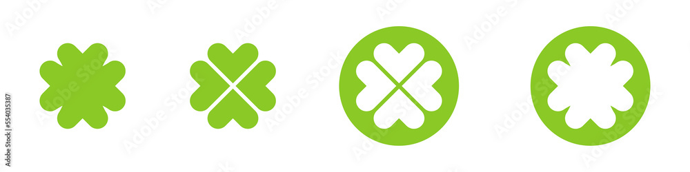 Set of green clover on white backboard. Leaf of clover or trefoil. Set of green clover on white backboard. Leaf of clover or trefoil.