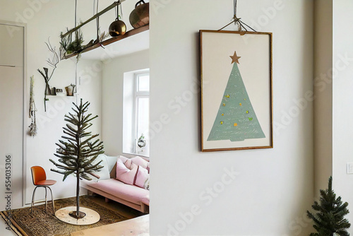 modern christmas ktchen room decor  created with Generative Ai technology photo