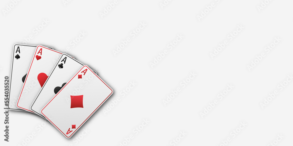 A fan of playing cards consisting of four Ace of Spades, Diamonds, Clubs, Hearts. Vector illustration poker and casino of all the aces on a white background. A fan of playing cards consisting of four Ace of Spades, Diamonds, Clubs, Hearts. Vector illustration poker and casino of all the aces on a white background.