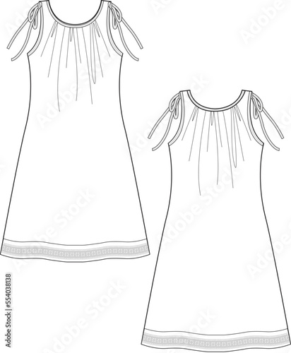 LONG DRESS WITH LACE FOR GIRLS AND WOMEN WEAR FLAT DESIGN VECTOR