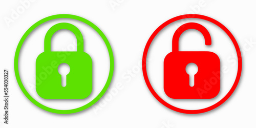 Set of lock icons, lock icon. Safety symbols. Vector illustration. Close and open lock padlock symbols. Sign of locked and unlocked padlock.
