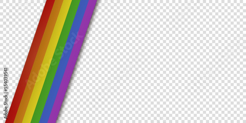 Abstract geometric red, orange, yellow, green, blue and purple ribbon lgbtq color isolated background. Lgbt Pride History Month color background with copy space for text. Transparent vector