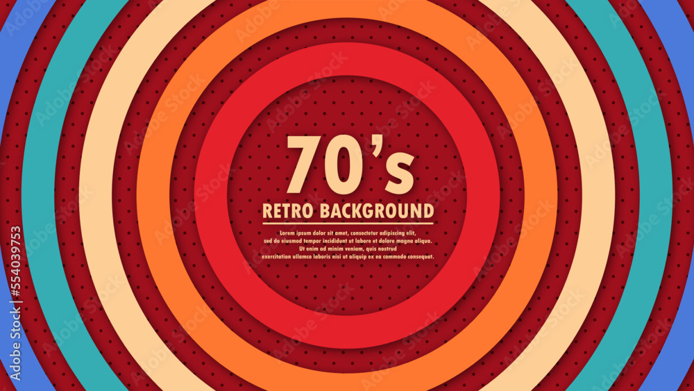 Abstract geometric 1970's background with retro colors and circles element. Design in futuristic retro style. Vector illustration. Abstract geometric 1970's background with retro colors and circles element. Design in futuristic retro style. Vector illustration.