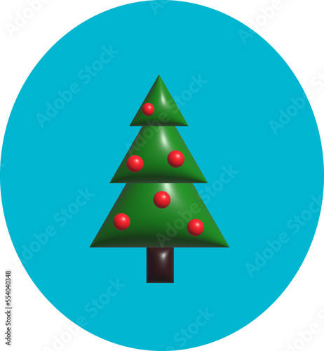 three-dimensional Christmas tree with red balls