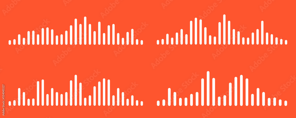 Voice message. Podcast set waves. Audio wave, icon sound song. Vector illustration. EQ