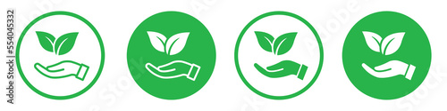Leaf on hand icon. Organic icon, vector illustration