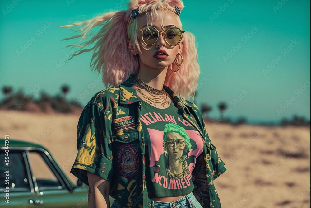 Generative ai 80s and 90s vibes fashion and style vintage and retro girl photography Stock Illustration Adobe Stock