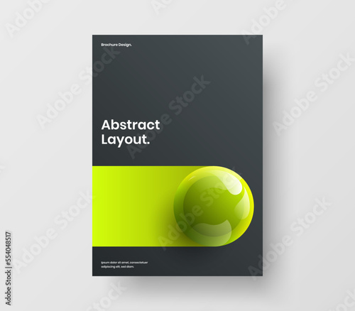 Multicolored 3D spheres corporate brochure template. Bright magazine cover A4 design vector layout.