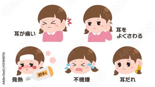 中耳炎の症状のイラスト素材