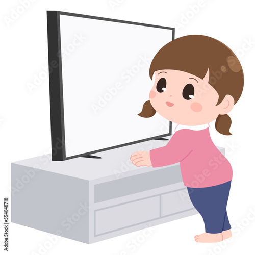 テレビを近くで見る女の子のイラスト