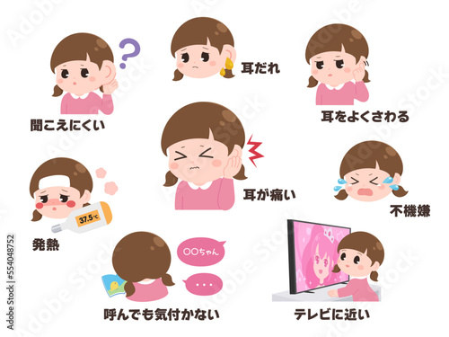 中耳炎の症状のイラスト素材