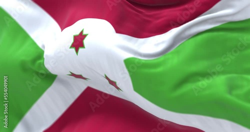 Close-up view of the Burundi national flag waving in the wind photo