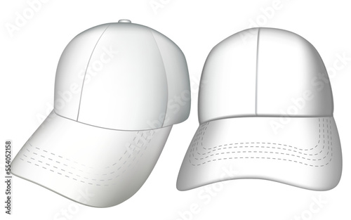 Set of side and front White sports baseball cap without logo and text, for designing advertising and logos