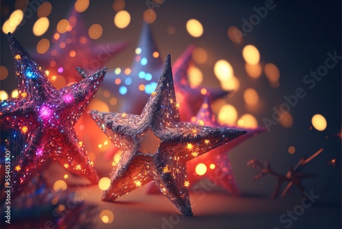 Christmas stars with snow man in 3D background.