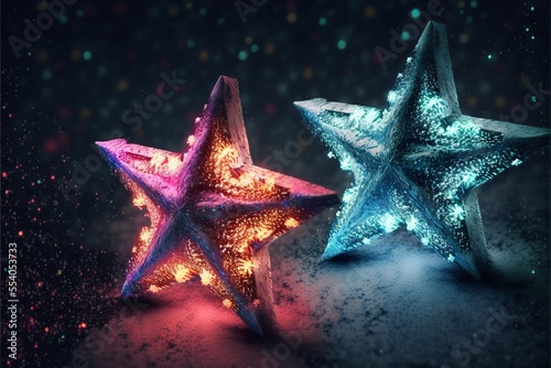 Christmas stars with snow man in 3D background.