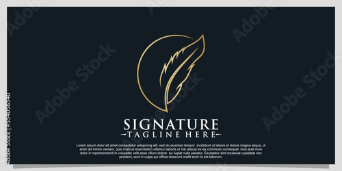 Creative quill signature logo design with minimalist feather ink Premium Vector Part 4
