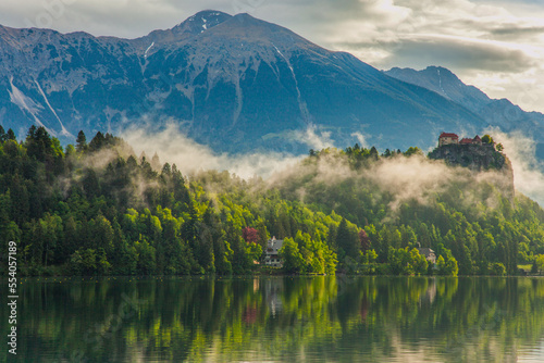 Foggy Morning in the Bled Lake Reflections, Bled Slovenia 