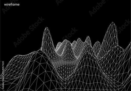 3D wireframe of contour swirl. Abstract wireframe background. vector