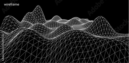 3D wireframe of contour swirl. Abstract wireframe background. vector