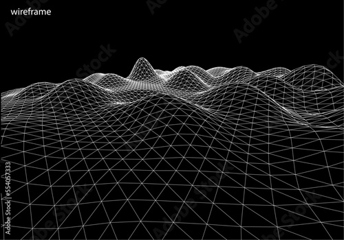 3D wireframe of contour swirl. Abstract wireframe background. vector