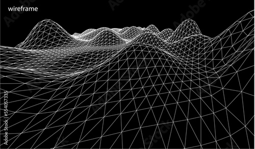 3D wireframe of contour swirl. Abstract wireframe background. vector
