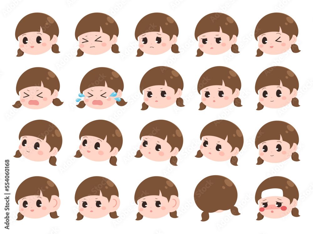 女の子の表情のイラスト素材セット 女の子の表情のイラスト素材セット