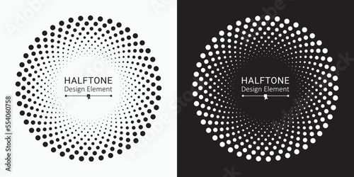 Halftone circular frame logo set. Circle dots isolated on the white background. Fabric design element. Halftone circle dots texture. Vector design element for various purposes.