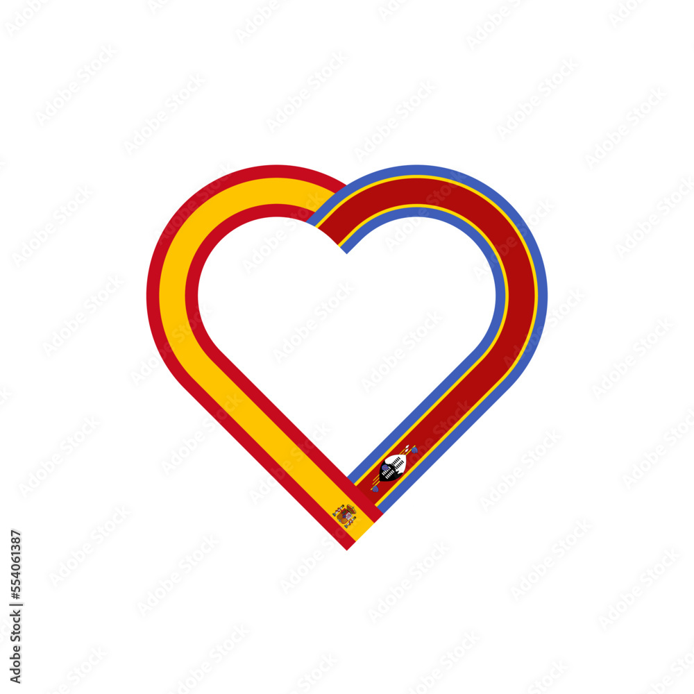 unity concept. heart ribbon icon of spain and swaziland flags. vector illustration isolated on white background unity concept. heart ribbon icon of spain and swaziland flags. vector illustration isolated on white background