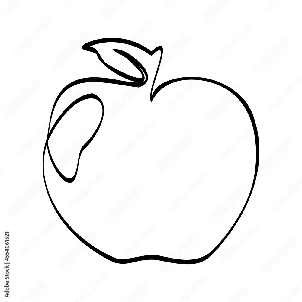 Continuous one line drawing apple. Vector illustration. Black line art on white background. Continuous one line drawing apple. Vector illustration. Black line art on white background.